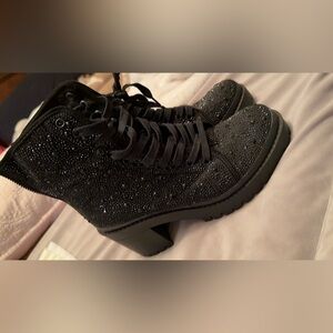 Steve Madden Black Sparkle Lace Up Boots